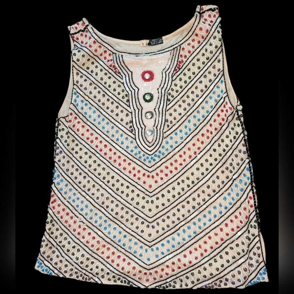 Women's vintage silk multi color beaded top
